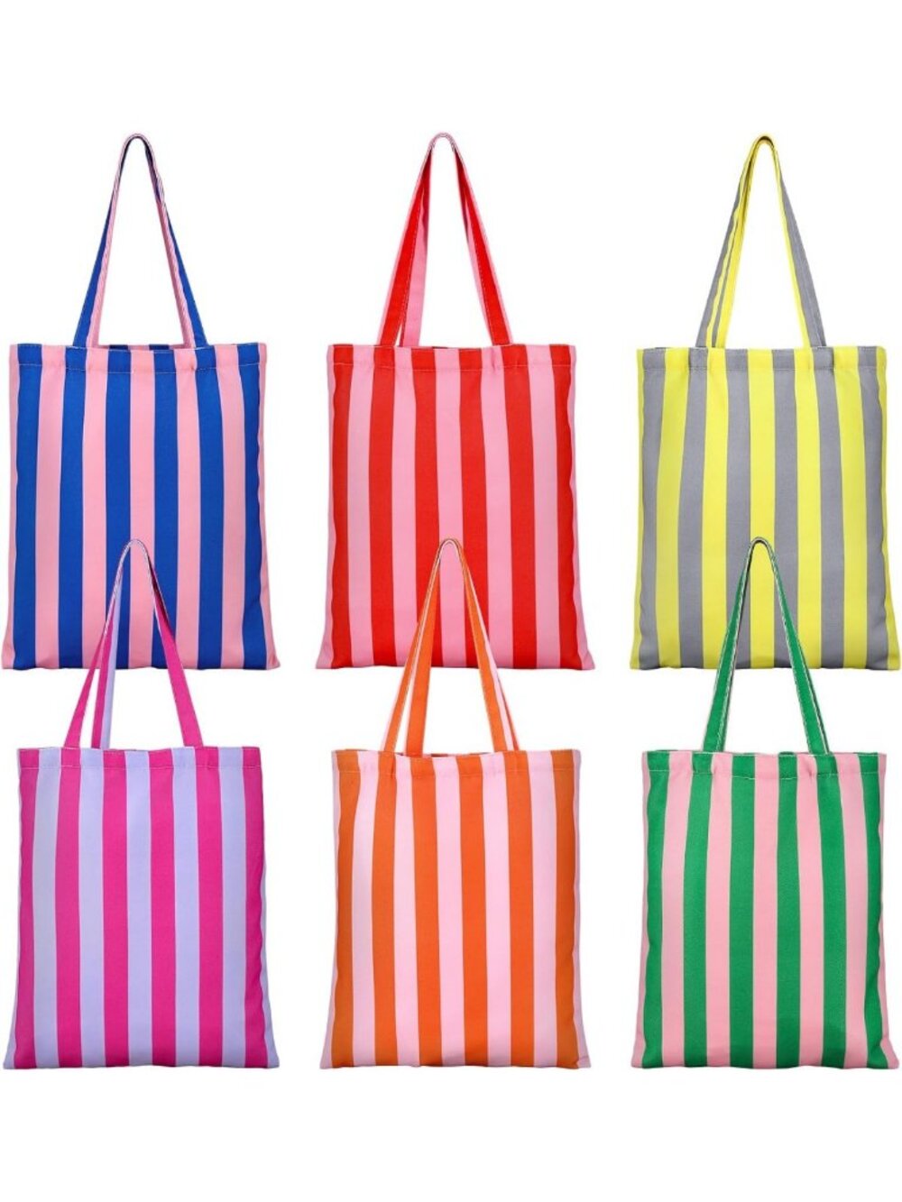 6-Pack Canvas Tote Bags - Reusable Summer Goodie Bags, 13.4x15.7 Inch